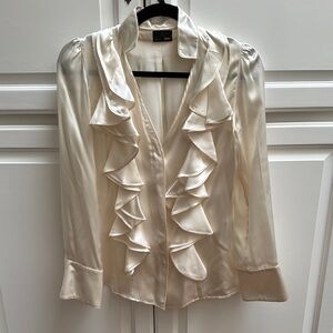 Fendi Cream Ruffled Long Sleeve Silk Blouse